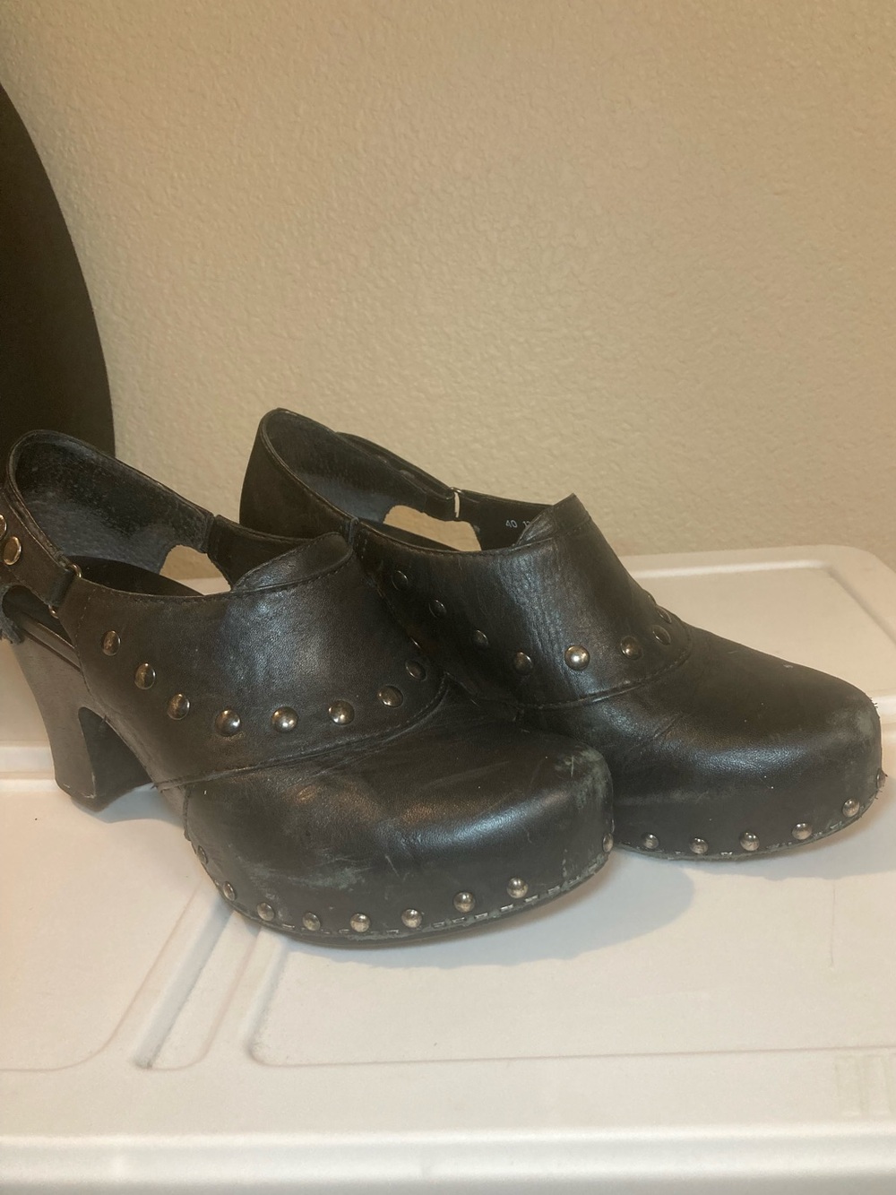 Dansko Black Studded Leather Clog Heels